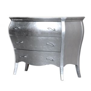 Commode bombée classique 3 tiroirs en feuille d'argent