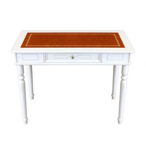 Bureau avec gravures et dessus en cuir