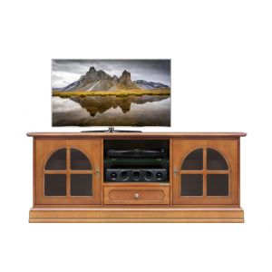 Meuble banc tv classique portes vitrées