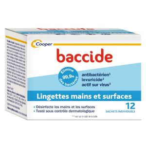 Baccide Lingettes Mains et Surfaces 12 lingettes individuelles