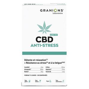 Granions CBD Anti-Stress - Cannabidiol + Ashwagandha - Sans THC - 30 Comprimés