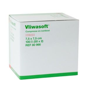 L&R Vliwasoft Compresse en Non-Tissé 30g S-2 7,5cmx7,5cm Boîte-50s Stérile