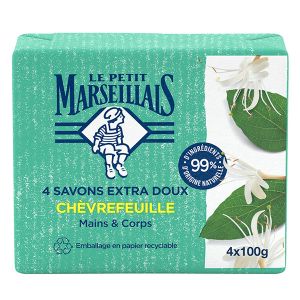 Le Petit Marseillais Savon Chèvrefeuille Lot de 4 x 100 g 