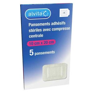 Alvita Pansement Adhésif Stérile avec Compresse Centrale 10 x 20cm