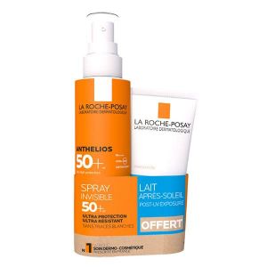 La Roche Posay Anthelios Spray Solaire Invisible Corps SPF50+ avec parfum 200mL + Lait après-soleil Post-UV Exposure75mL offert