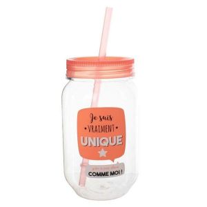 Mason Jar Enfant Rose avec Paille 45cl