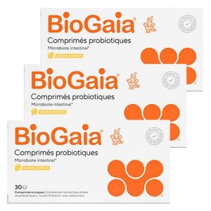BioGaia Probiotiques Lactobacillus Reuteri Protectis Arôme Citron 30 comprimés - Lot de 3
