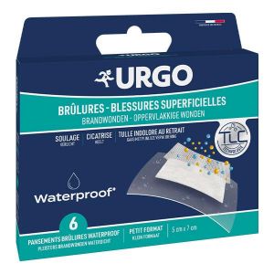 Urgo Premiers Soins Brûlures Blessures Superficielles Pansements Waterproof 5 x 7cm 6 unités