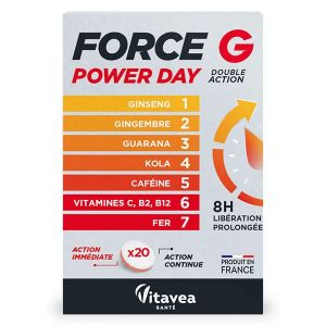 Vitavea Force G Power Day Double action Ginseng, Guarana, Caf&eacute;ine 20 comprim&eacute;s