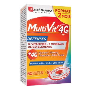Fort&eacute; Pharma Multivit'4G D&eacute;fenses Gel&eacute;e royale Vitamine C Zinc 60 comprim&eacute;s