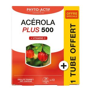 Phyto-Actif, Acerola plus 500 + 1 tube offert, 36 comprim&eacute;s