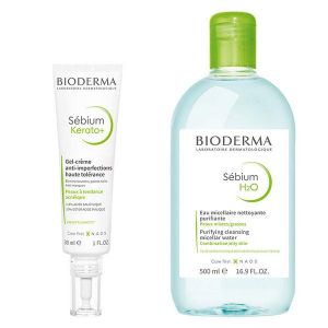 Bioderma Sebium Duo H2O Eau micellaire 500ml +  Cr&egrave;me soin de jour Kerato+40ml