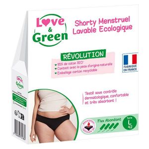 Love & Green Hygi&egrave;ne F&eacute;minine Shorty Menstruel Lavable &Eacute;cologique Taille L Flux Abondant