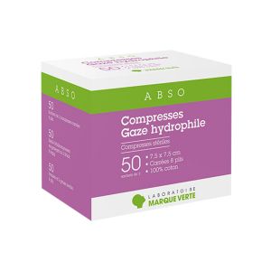 Marque Verte Compresses St&eacute;riles Gaze Hydrophile 7,5cm x 7,5cm 50 x 2 compresses