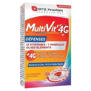 Fort&eacute; Pharma Multivit' 4G D&eacute;fenses Immunit&eacute; Vitamine D Ginseng 30 comprim&eacute;s
