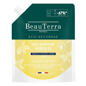 BeauTerra Gel douche surgras Parfum Fleur de jasmin Eco-recharge 1L