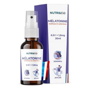 Nutri&Co M&eacute;latonine 1,9mg avec M&eacute;lisse et Val&eacute;riane Vegan - Format Spray 20ml