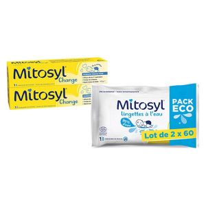 Mitosyl 2 Pommades Change Protectrice 145 g + 2 sachets de 60 lingettes à l'eau