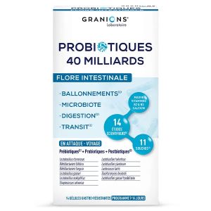 Laboratoire des Granions Probiotiques 40 Milliards Flore Intestinale Digestion 14 G&eacute;lules