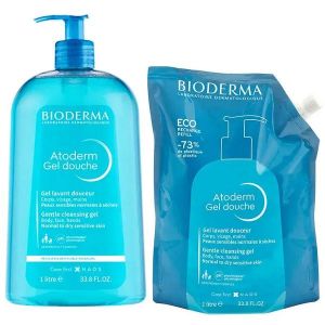 Bioderma Atoderm Gel douche Gel Douche Sans Savon Peaux Sèches Famille et éco-recharge 1L