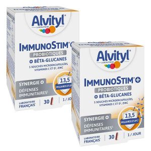 Alvityl Immunostim + Fibres Vitamine C et D Zinc dès 12 ans 30 gélules - Lot de 2