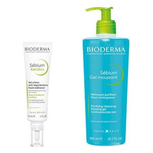 Bioderma Sebium Duo Gel moussant 500ml + Cr&egrave;me soin de jour Kerato+ 40ml