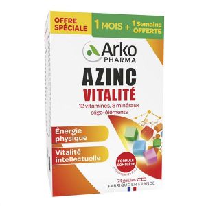 Arkopharma Azinc Adulte Vitalité Vitamines C & E, Zinc 60 gélules + 1 semaine offerte