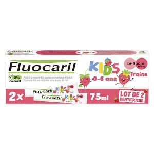 Fluocaril Kids 3-6 ans Dentifrice Gel Fraise Lot de 2 x 75ml
