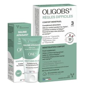 Laboratoire CCD Oligobs R&egrave;gles difficiles Compl&eacute;ment alimentaire 3 cycles + One baume apaisant