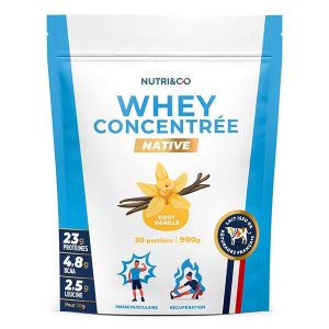 Nutri&Co Protéines Whey Concentrate Native en poudre - 30 Portions Goût Vanille - 900gr