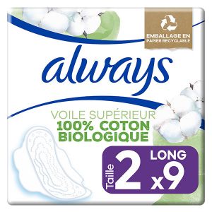 Always Coton Protection Long Serviettes avec Ailettes 9 unités