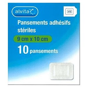 Alvita Pansement Adh&eacute;sif St&eacute;rile avec Compresse Centrale 9 x 10cm 10 unit&eacute;s