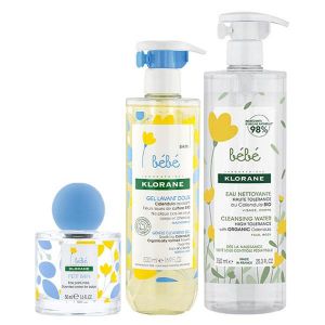 Klorane Bébé Kit Complet Soin et Toilette (Eau Nettoyante, Gel Lavant et Eau Parfumée)