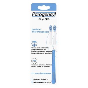 Parogencyl Brosse à Dents Gingi PRO Souple Kit 1 Manche Durable + 2 Têtes Remplaçables