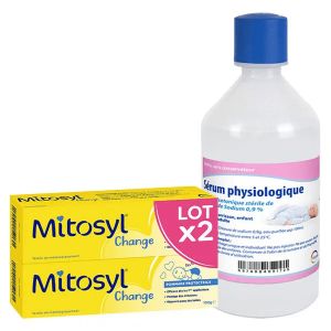 Mitosyl Change b&eacute;b&eacute; Lot de 2 tubes 100g + Care+ Flacon S&eacute;rum Physiologique 500 ml