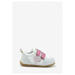 benjie  Baskets basses enfant Myrtille c&oelig;ur  Premiers pas Blanc Paillettes fuchsia