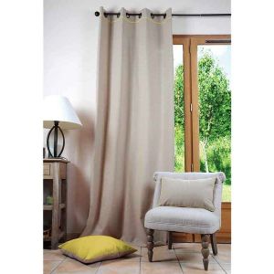 Stof  Rideaux, stores Un panneau de rideau liseret Jaune à oeillets couleur Lin