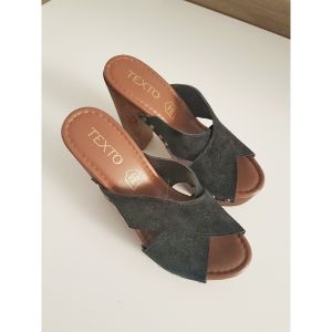Texto  Mules Sabot compensé noir et talon plateforme style bois