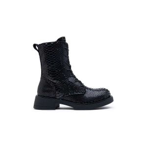 Vera Collection  Bottines Bottines femmes &agrave; lacets effet serpent, Noire
