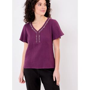 La Fiancee Du Mekong  T-shirt Top col V tréssé gaze de coton bio MIMI