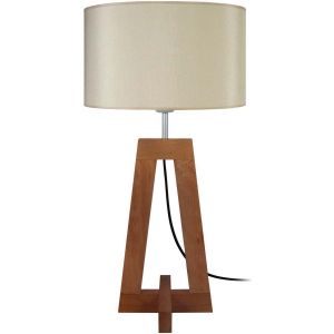 Tosel  Lampes de bureau Lampe de chevet colonne bois foncé et créme