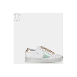 Vera Collection  Baskets Baskets femme &agrave; lacets cuir blanc, motif &eacute;toile