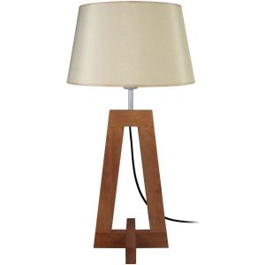 Tosel  Lampes de bureau Lampe de chevet colonne bois foncé et créme