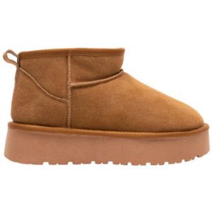 Vera Collection  Bottines Boots cuir fourr&eacute;es en laine &agrave; plateforme, Camel