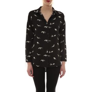 Comme Des Filles  Chemise Chemise Noir Oiseaux Blanc CH105