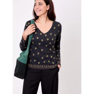 La Fiancee Du Mekong   T-shirt T-shirt col V imprimé coton bio VANPUR