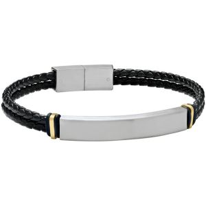 Jourdan  Bracelets Bracelet homme  Basile cuir noir  acier bicolore