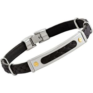 Jourdan  Bracelets Bracelet homme  acier cuir noir tressé