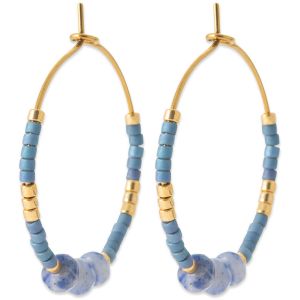 Brillaxis  Boucles oreilles Créoles  pierres bleues acier doré