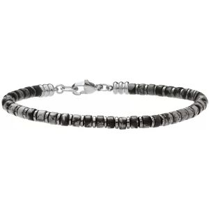 Jourdan  Bracelets Bracelet  Halo acier h&eacute;matite  obsidienne neigeuse
